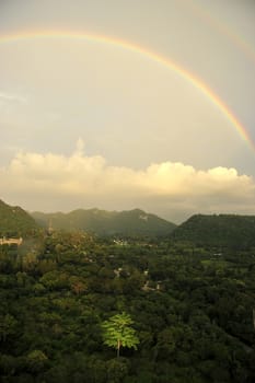 Aerial View of Kao Yai national park in Thailand With Rainbow.