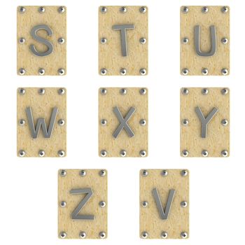 Font alphabe stainless on wood Oriented Strand Board (OSB)  plate