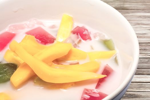 Thailand dessert Thai Fusion Foods mixed shaved ice,jack fruit ,coconut milk and jelly