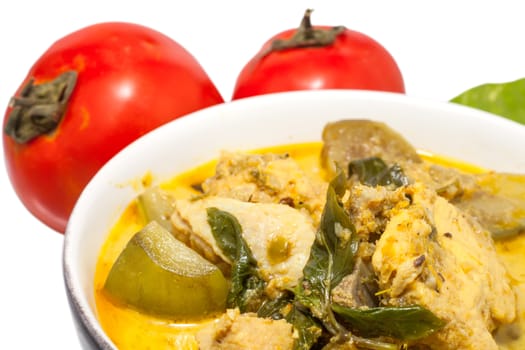 Chicken green curry on a white background