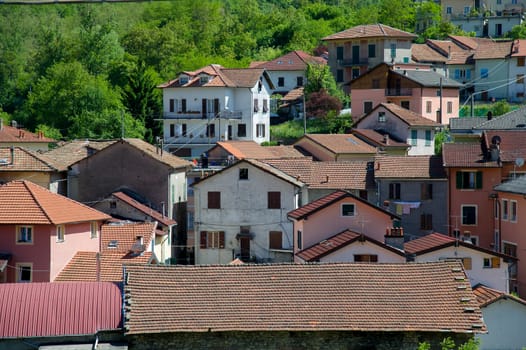 roofs of Montoggio on a beautiful afternoon in May