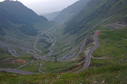 Curvy road in the mountains, Transfagarasan road in Romania