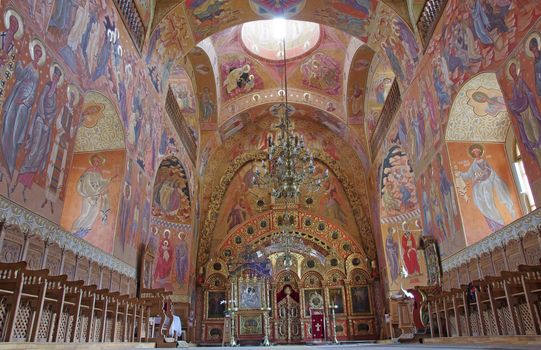 Orthodox church interior at Horaita Monastery in Moldavia