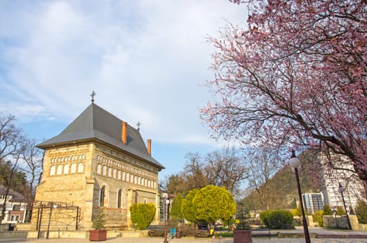 Medieval church in the springtime, Piatra Neamt, Romania