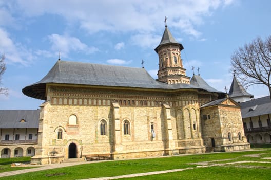 Medieval stone church of Neamt monastery in Moldavia