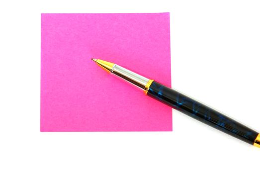 Pink post it and a ballpoint pen for comments.
