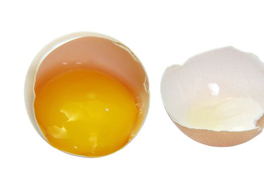 Broken egg shell isolated on a white background.