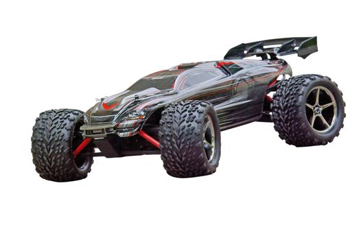 Radio controlled sport car isolated on a white background.