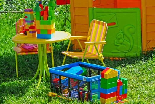 A garden with toys for children, details