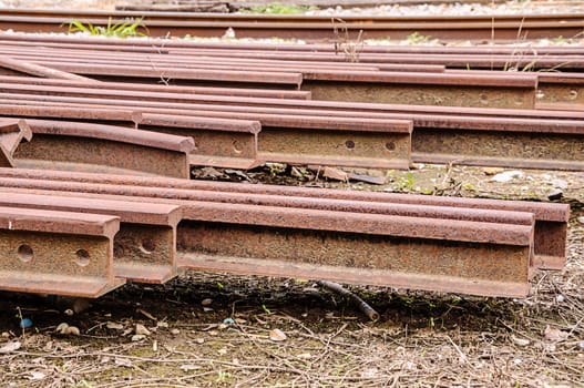 Old train rails were placed outside.