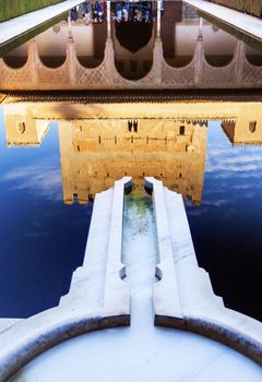 Alhambra Courtyard Myrtles Pool Reflection Granada Andalusia Spain  