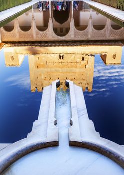 Alhambra Courtyard Myrtles Pool Reflection Granada Andalusia Spain  