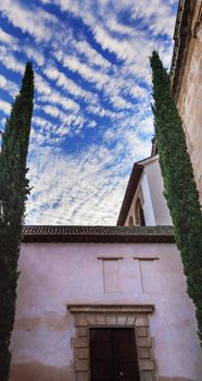 Alhambra Moorish Courtyard Morning Blue Sky Granada Andalusia Spain  