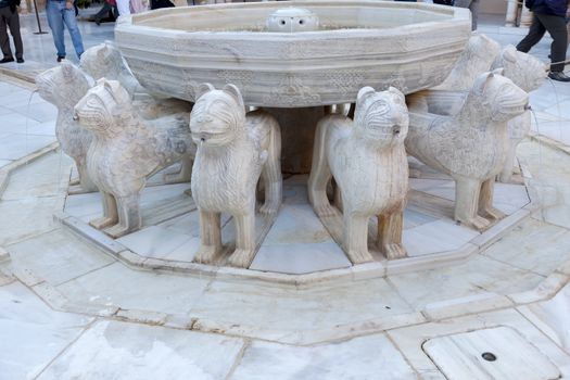 Alhambra Moorish Courtyard Lions Statue Fountain Patterns Designs Granada Andalusia Spain  