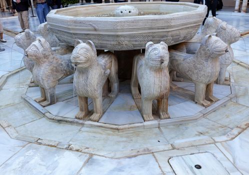 Alhambra Moorish Courtyard Lions Statue Fountain Patterns Designs Granada Andalusia Spain  