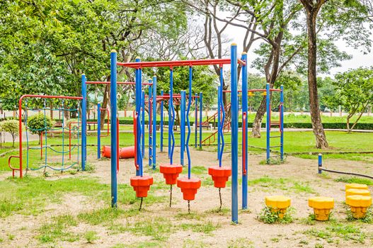 Colorful playground equipment in the public park