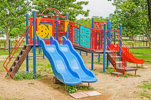 Colorful playground equipment in the public park