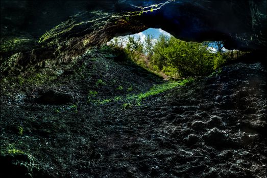 view from inside of a cave