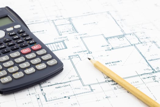 floor plan and calculator, architecture business concepts and ideas