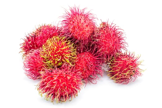 close up group of rambutan on white background