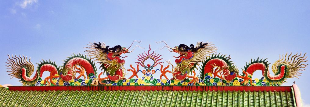 The golden China dragon, take photo from Stucco in the Chinese temple in Thailand.