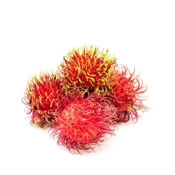 close up group of rambutan on white background