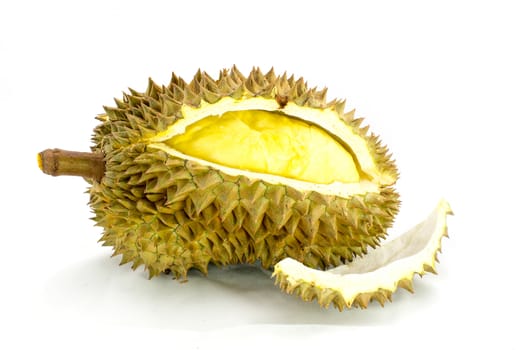 Durian is king of tropical fruit from southeast Asia isolated on white background