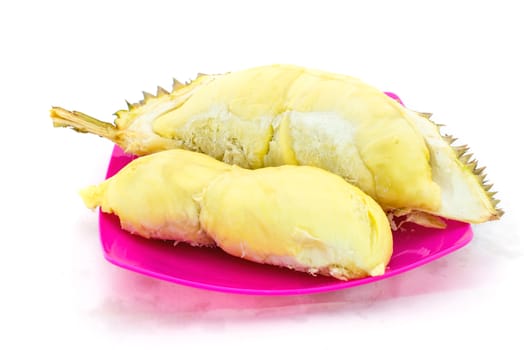 durian on dish and white background