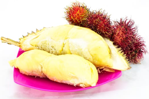 durian on dish on White background