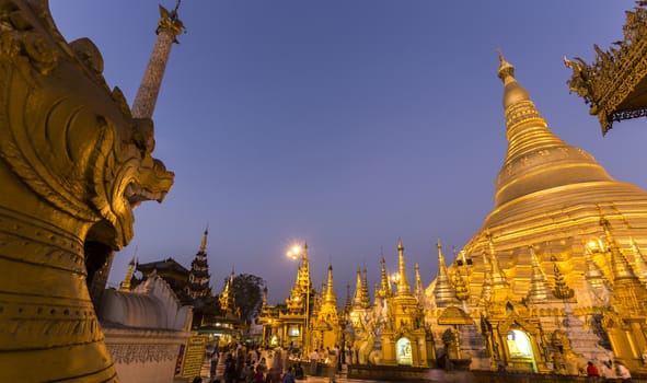 Shwedagon Pagoda Temple beautiful sunset in Yangon, Myanmar or Burma