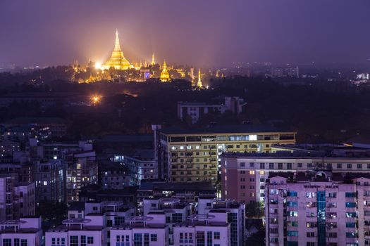 Shwedagon Pagoda Temple beautiful sunset in Yangon, Myanmar or Burma