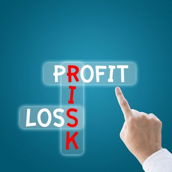 Business hand finger to profit risk loss