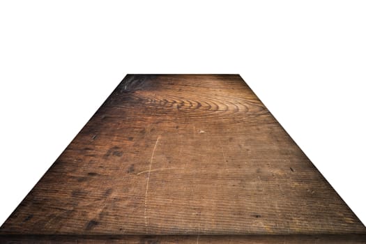 Empty wooden table top on white background