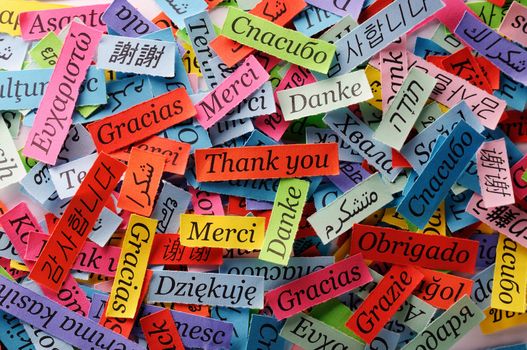 Thank You Word Cloud printed on colorful  paper different languages