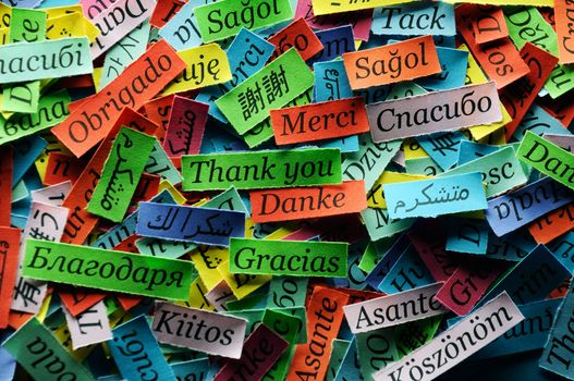 Thank You Word Cloud printed on colorful  paper different languages