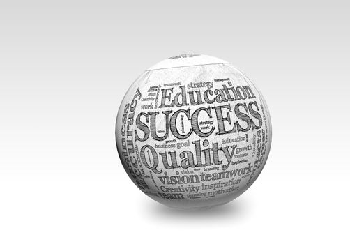Business SUCCESS, in a word cloud designed in a 3D sphere with shadow 