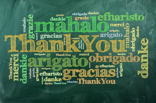 thank you in different languages on green chalkboard
