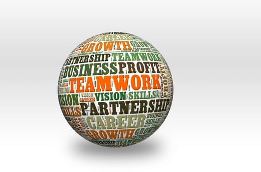 word cloud of Teamwork  and other releated words on 3d sphere