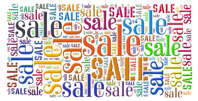 Sale concept  in a colorful  word cloud 