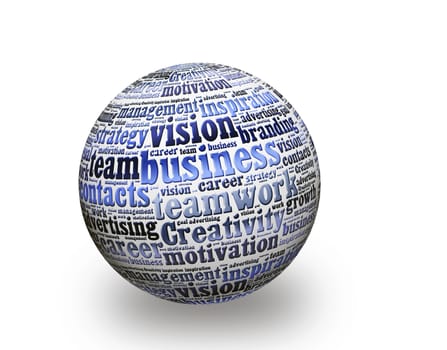 Business, in a word cloud designed in a 3D sphere with shadow