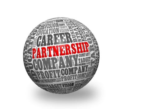 Partnership  in a word cloud designed in a 3D sphere with shadow 