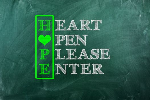 Acronym of Hope written  on green chalkboard