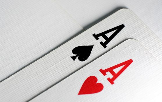 A pair of aces playing cards macro close up.