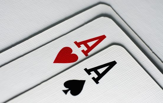 A pair of aces playing cards macro close up.