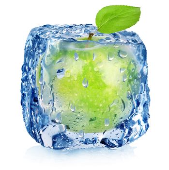 Ice cube and apple isolated on a white background