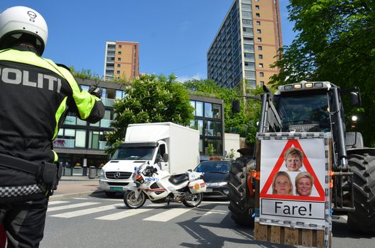 Norwegian farmers protest the Norwegian government's agricultural policies using tractors during a rally organized by the Norwegian Agrarian Association (Norsk Bondelag) in Oslo.