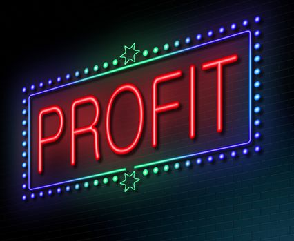 Illustration depicting an illuminated neon sign with a profit concept.