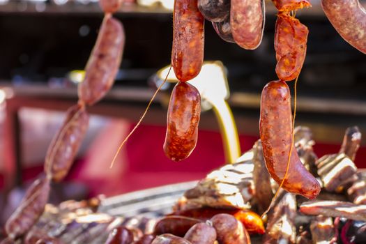 Party, artisan sausages in a medieval fair