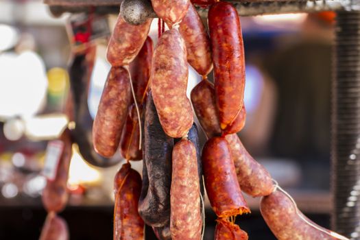 Party, artisan sausages in a medieval fair