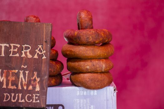 spanish artisan sausages in a medieval fair